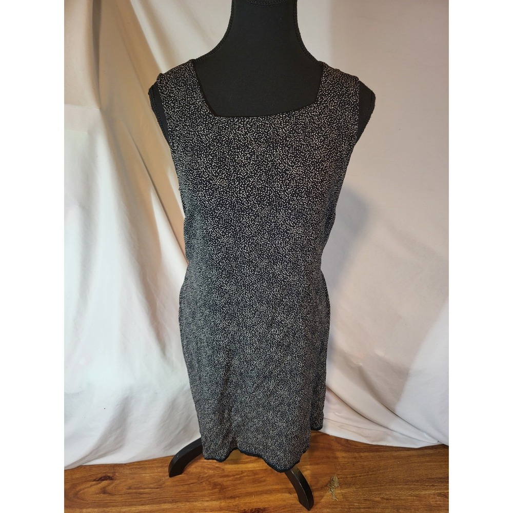 Vintage Putumayo Black White Small Dots Sleeveless Rayon Dress Size Small‎